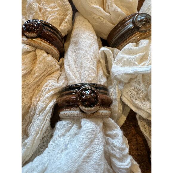 Handmade Napkin Ring Set of 4 Stone wear Pottery Rustic Home Table settings - Picture 6 of 8